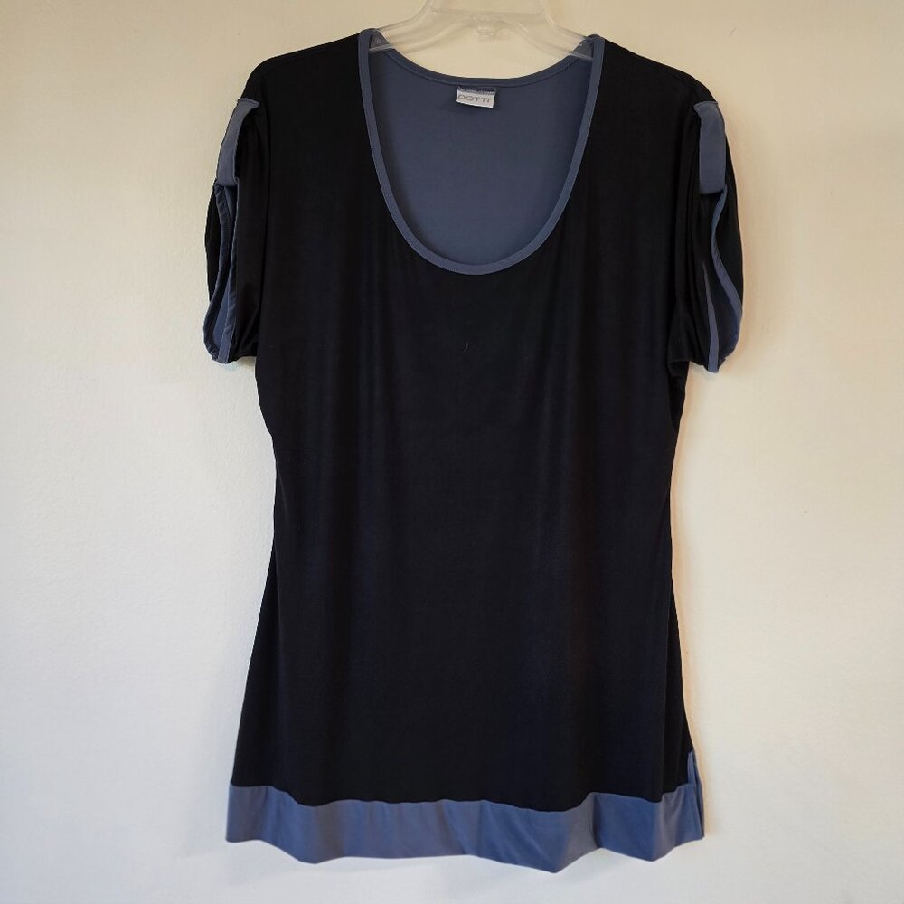 Dotti Black, Grey Trim SS Tunic Top/Mini Dress Scoop Neck No Size Tag Med/Lge?